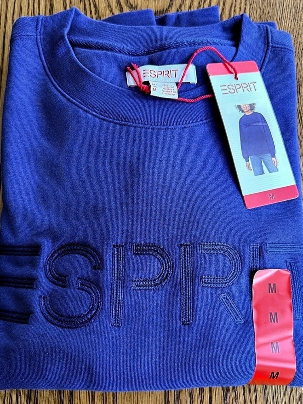 ESPRIT Logo Fleece Crewneck Sweatshirt Blue Medium NWT